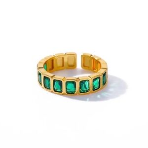 Green Square Accent Ring • IP Gold Plated Copper • Bold Minimal Ring